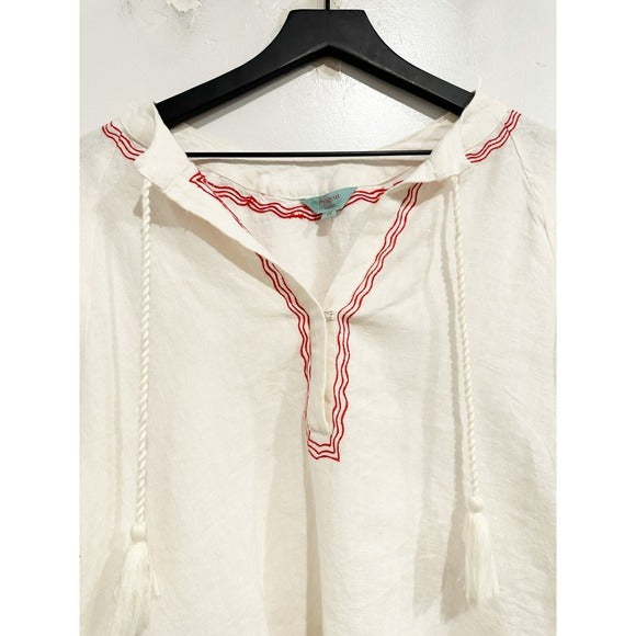 Palermo Embroidered Linen Blouse in Crème - XS