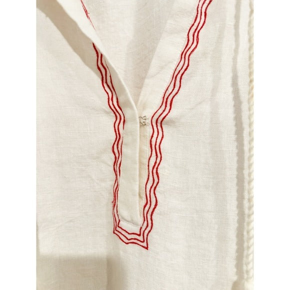 Palermo Embroidered Linen Blouse in Crème - XS
