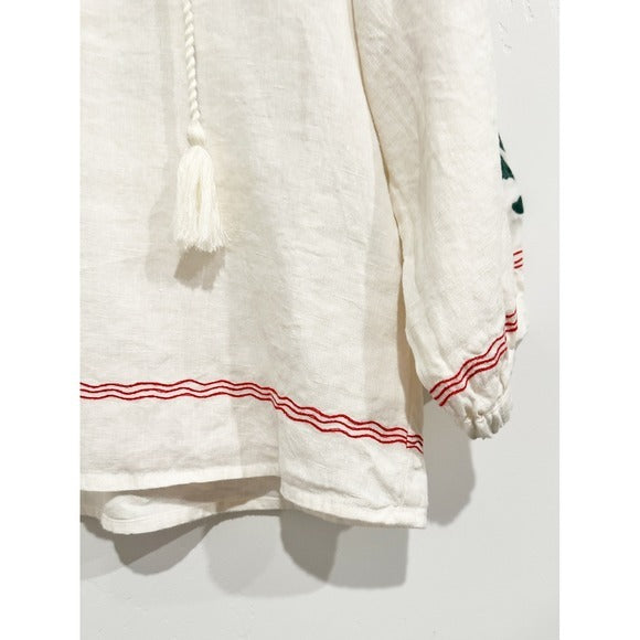 Palermo Embroidered Linen Blouse in Crème - XS