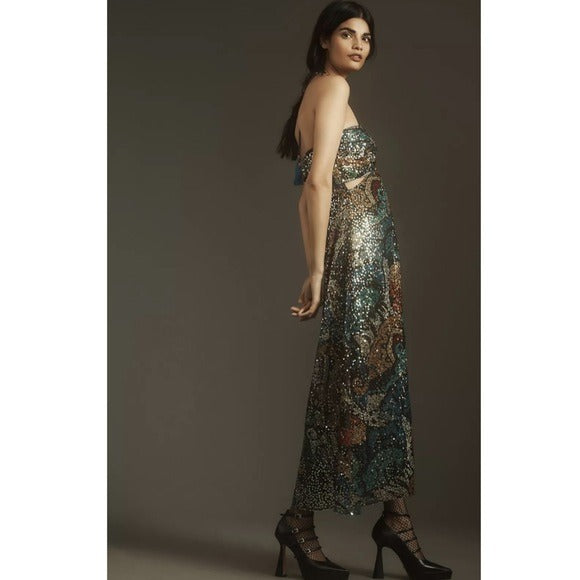 Verb by Pallavi Singhee Halter Cutout Sequin Midi Dress