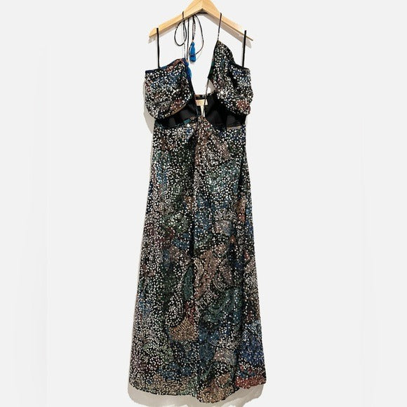 Verb by Pallavi Singhee Halter Cutout Sequin Midi Dress