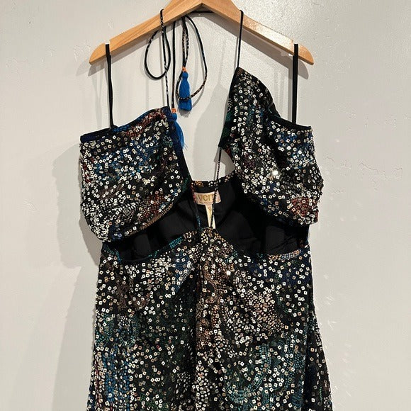 Verb by Pallavi Singhee Halter Cutout Sequin Midi Dress