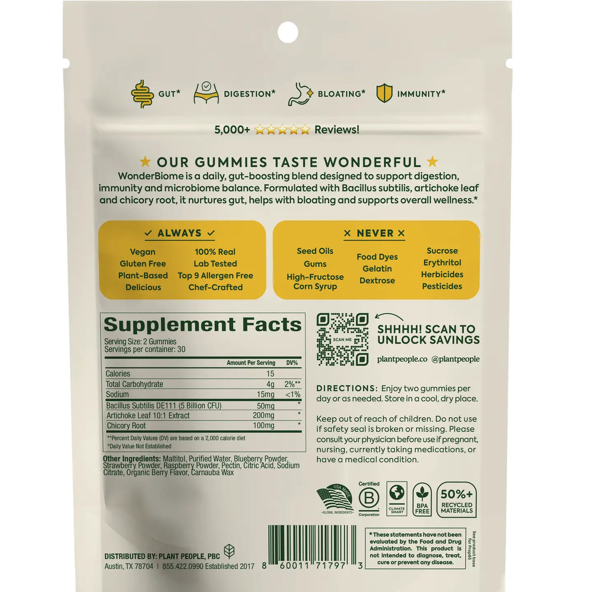 Wonderbiome 2-1 Pre and Probiotic Gummies