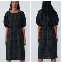 Black and White Textured Puff Sleeve Dress Size Small
