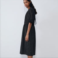 Black and White Textured Puff Sleeve Dress Size Small