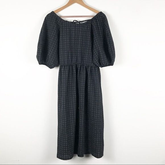 Black and White Textured Puff Sleeve Dress Size Small