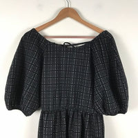 Black and White Textured Puff Sleeve Dress Size Small