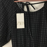 Black and White Textured Puff Sleeve Dress Size Small