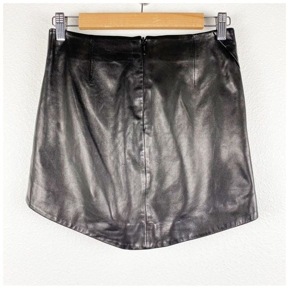 Leather Mini Skirt With Slit in Black Size 0