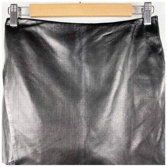 Leather Mini Skirt With Slit in Black Size 0