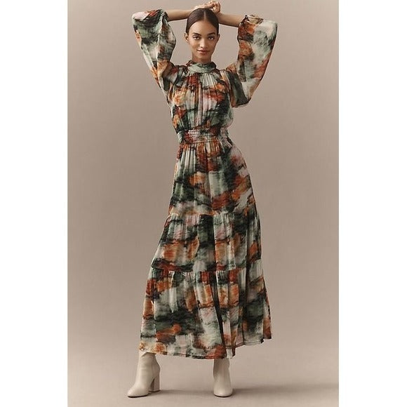 The Somerset Maxi Dress: Long-Sleeve Mock-Neck Chiffon - Medium