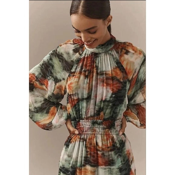 The Somerset Maxi Dress: Long-Sleeve Mock-Neck Chiffon - Medium