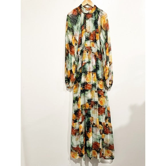 The Somerset Maxi Dress: Long-Sleeve Mock-Neck Chiffon - Medium
