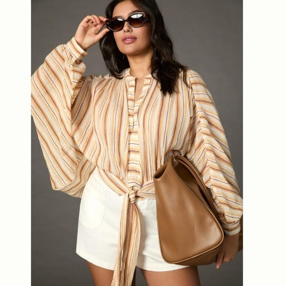 Tie Front Blouse in Neutral Motif