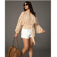 Tie Front Blouse in Neutral Motif