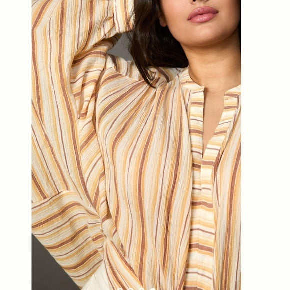 Tie Front Blouse in Neutral Motif