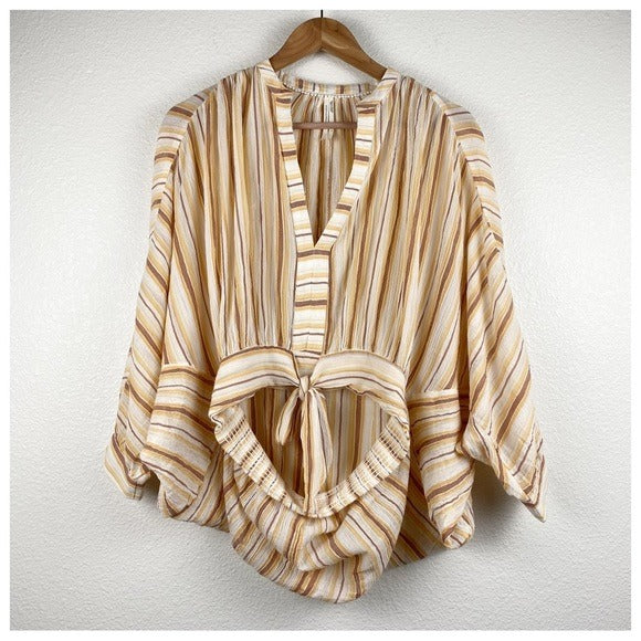 Tie Front Blouse in Neutral Motif