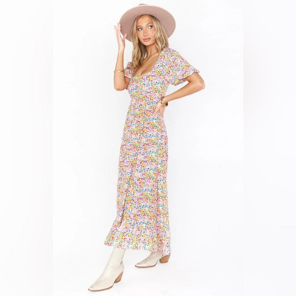 Linds Midi Dress in Rainbow Fields Size XS