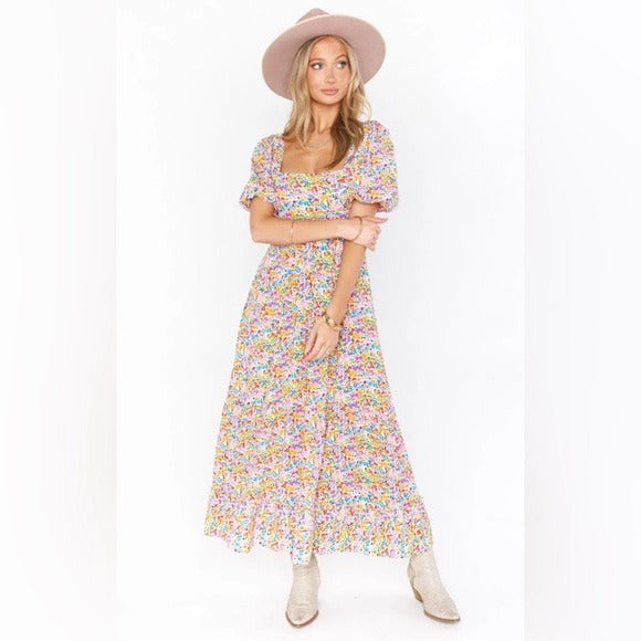 Linds Midi Dress in Rainbow Fields Size XS